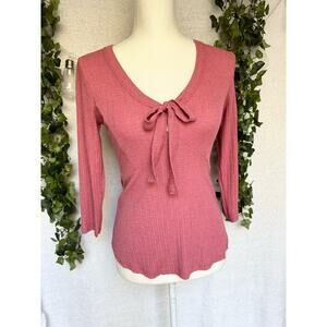 Altar'd State Pink Rayon blend Long Sleeve Chest Bow Tie Top Women's size Small